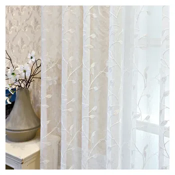 Модерни бродирани бели завеси за хол листа тюл тъкани спалня прозорец лечение обичай завеси кухня