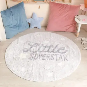 Сив пухкав килим за хол кръгли плюшени спални килими за деца звезда космат детска стая игра мат за деца мека бебе мат
