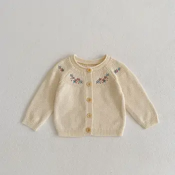 Бебешка жилетка за малки деца Памучен пуловер с бродерия Детско палто Дрехи 0-3Y