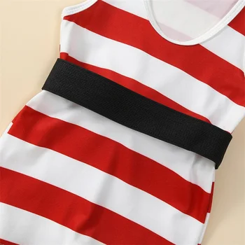 Strong Man Toddler Costume Striped Sleeveless U Neck Romper Short Jumpsuit with Belt Halloween Cosplay Clothes