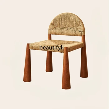 Ретро стол за хранене Масивна дървесина тъкани облегалка Начало Отдих Дизайнер висок клас творчески малък апартамент