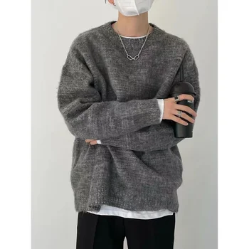 2023 Зимни мъжки модни палта Ретро градиент мека вълна пуловер за мъже висок клас хлабав пуловер кръг врата плюшени плета